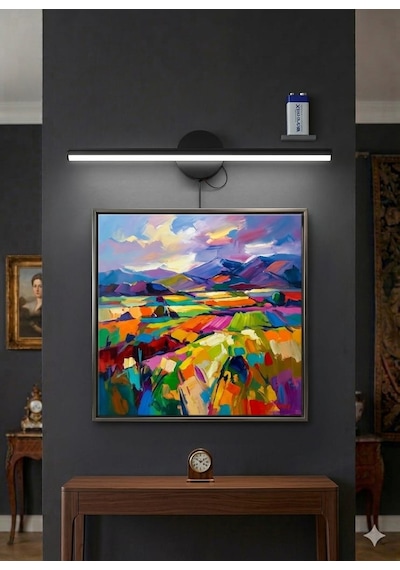 Teknozeel Modern Dekoratif Led Günışığı Duvar Ayna Resim Aplik Aydınlatma 38cm Eskitme Pil Dahildir Siyah