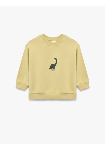 Koton Dinozor Baskılı Şardonlu Bisiklet Yaka Uzun Kollu Pamuklu Sweatshirt Yeşil 7wmb10102tk