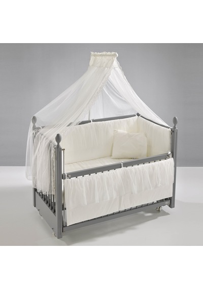 Meltem Kids Kral Sallanır Ahşap Anne Yanı Beşik 60x120 cm (gri-ekru) Ekru