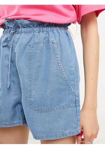 Lcw Jeans İndigo Yüksek Bel Standart Fit Düz Cep Detaylı Kadın Jean Şort