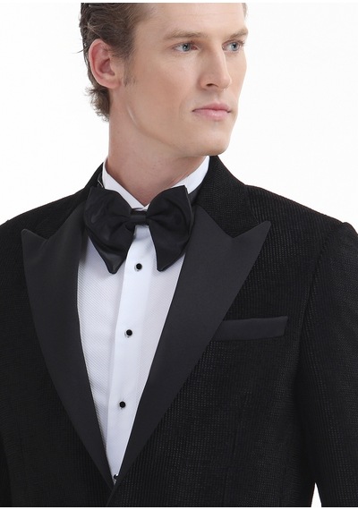 Ramsey Siyah Desenli Thin&taller Slim Fit Kruvaze Yaka Dokuma Smokin Takım Elbise