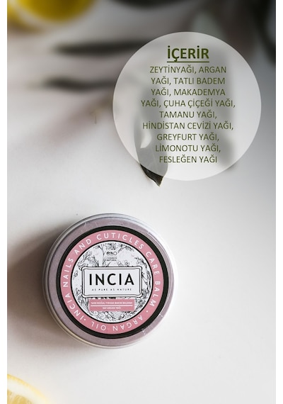 INCIA %100 Doğal Tırnak Bakım Balmı Yoğun Nemlendirici Kremi Argan Yağlı Organik Vegan 15 ML
