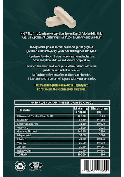 A Plus L-carnitine Lepidium Bitkisel Kapsül 2 Adet Aromasız