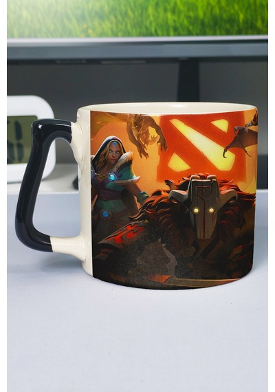 Dota 2 Baskılı Seramik Lüks Kupa 1 Adet Özel Siyah Kulp Dalga Kulp V3d Çok Renkli