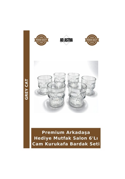 Premium Arkadaşa Hediye Mutfak Salon 6'lı Cam Kurukafa Bardak Seti Şeffaf