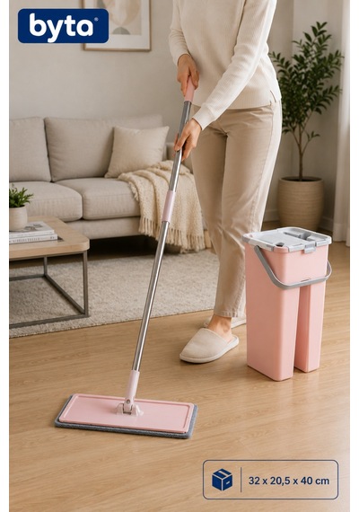 Yeni Nesil Pratik Mop Seti 8 L Çift Hazneli Temizlik Kovası Ve Mikrofiber Flat Mop