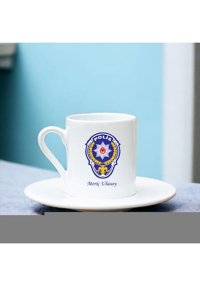 Kişiye Özel İsimli Emniyet Genel Müdürlüğü Egm Logolu Türk Kahvesi Fincanı Polise Hediye Beyaz