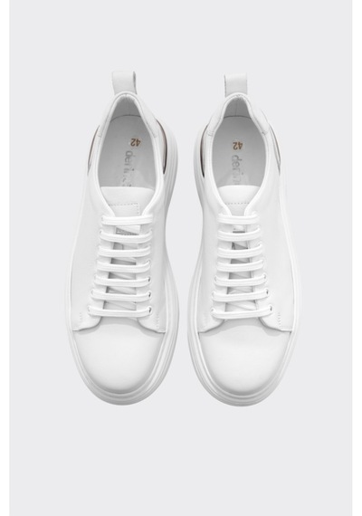 Derinet Hakiki Deri Bağcıklı Yüksek Taban Erkek Sneaker Beyaz Beyaz