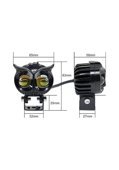 Beyaz Sarı Led Baykuş Off Road, Motosiklet Sis Farı Çalışma Lambası 12-24v