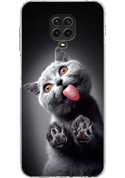 Xiaomi Redmi Note 9s İle Uyumlu Kedi 2 Kamera Korumalı Şeffaf Kılıf Şeffaf