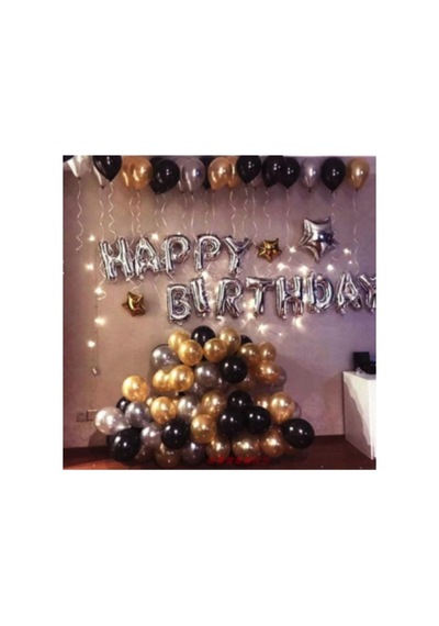 Happy Birthday Doğum Günü Balonu Kombini Gümüş Gold A