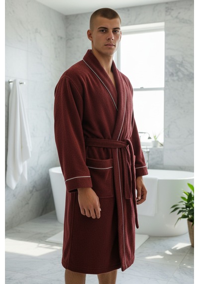 % 100 Pamuklu Laodikeia Kimono Bornoz Unisex Kadın Erkek Bordo