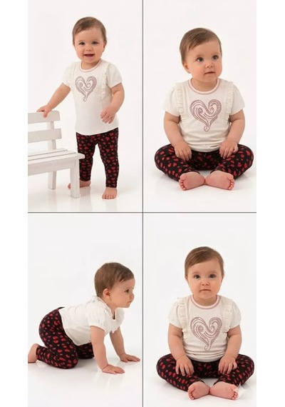 Veraura Lifestyle 3/12 Ay Çiçek Taytlı Pamuk Bebek Takımı Ekru