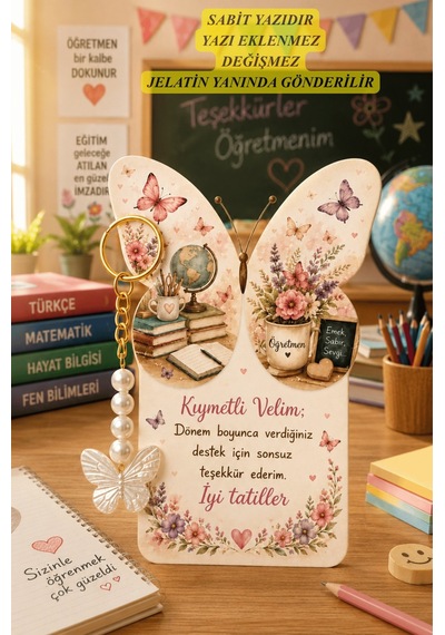 Butterfly Veli Hediyesi - 10 Adet Kelebek Kartlı Kelebek Anahtarlık - Karne Hediyesi - Veli Hediye