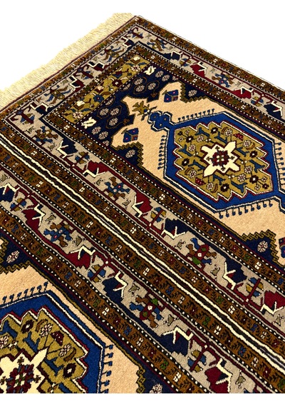 El Dokuma Çift Üst Düzey Yahyalı Halısı 96x170 Lacivert Krem Kök Boya Yün Lacivert