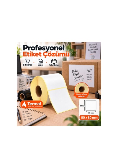 80x80 Mm Rulo Ribonsuz Termal Barkod Etiketi 40 Mm Masura 500 Sarım 1
