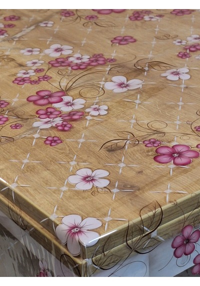 Şeffaf 0.018 Mm Pvc Muşamba - Desenli Silinebilir Şeffaf Masa Örtüsü Ns25 Pembe