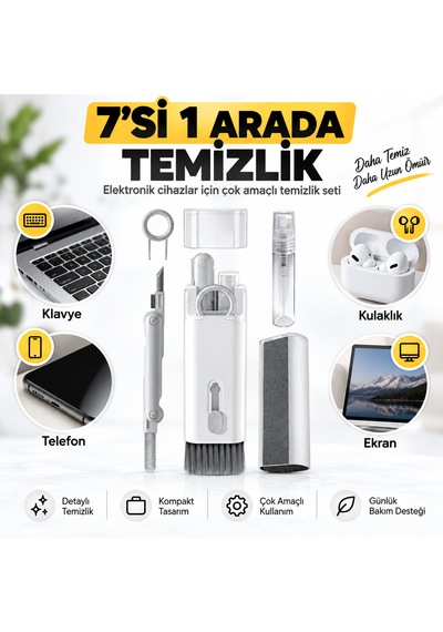 7'si 1 Arada Elektronik Temizleme Seti Bilgisayar, Laptop, Klavye, Telefon, Kulaklık Airpod Vb. İçin