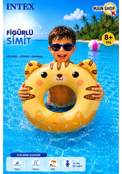 Mainshop Intex Hayvan Figürlü Deniz Simidi - Havuz Simidi Şişme Simit 8+ Yaş M-59266