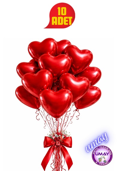 10 Adet Kırmızı Kalp Balon Lateks Helyum Uyumlu Doğum Günü & Özel Gün 10 25 Cm