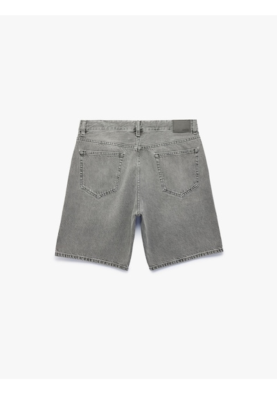 Koton Pamuklu Straight Fit Cepli Bermuda Jean Şort Gri 6sam40310nd