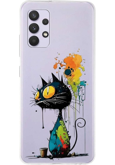 Samsung Galaxy A13 İle Uyumlu Splash Kedi Tasarımlı Şeffaf Silikon Kılıf Şeffaf