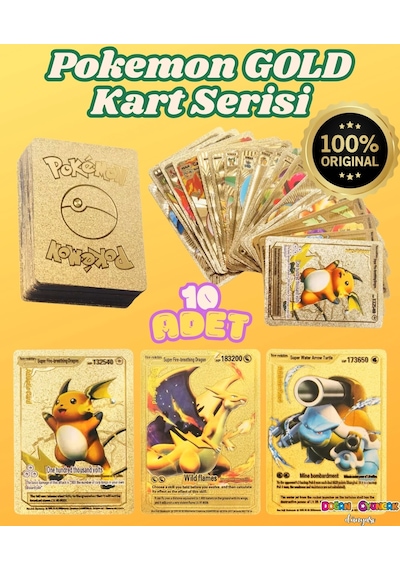 Orijinal Pokemon Kart Gold Serisi 10'lu Paket - Pokemon Oyun Kartları - Pikachu Koleksiyonluk Kart Pokemon
