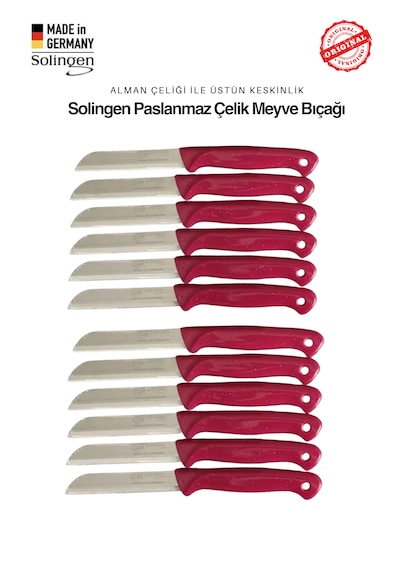 Solingen Profesyonel Pembe Meyve Bıçağı Ultra Keskin Paslanmaz Çelik Mutfak Bıçağı - 12'li Set Pembe