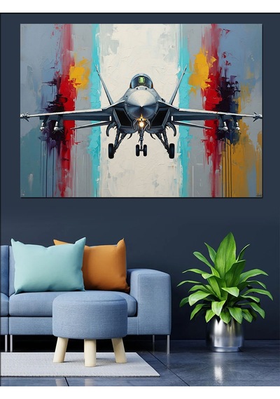 Ahşap Tablo Bulutlar Arasında Uçan Savaş Jet