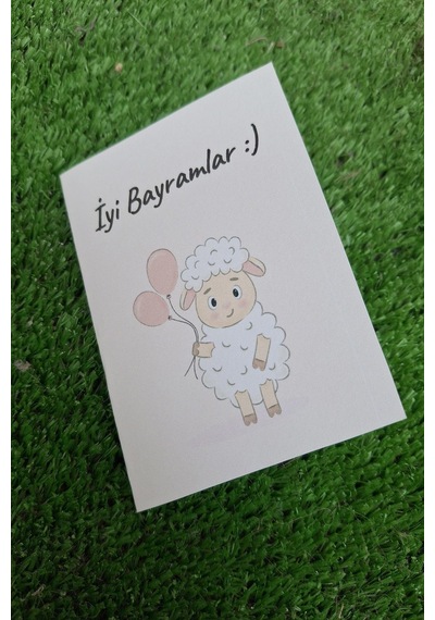 10 Adet Balonlu Kuzu İyi Bayramlar Tebrik Kartı - Para Kartı - Bayram Harçlık Kartı 1.hamur