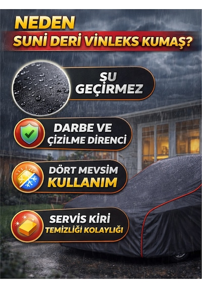 Togg T10f En Kaliteli Vinleks Siyah-kırmızı Dikişli Kumaş Oto Branda Araba Çadırı