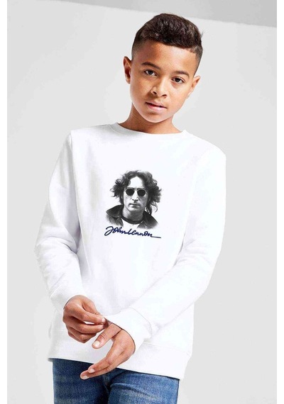 Tshirthane John Lennon Baskılı Unisex Çocuk Beyaz Sweatshirt