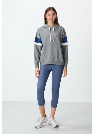Tommy Life Gri Melanj Kompakt Pamuklu Kalın Pürüzsüz Dokulu Kapüşonlu Oversize Fit Kadın Sweatshirt - 97290 Gri Melanj