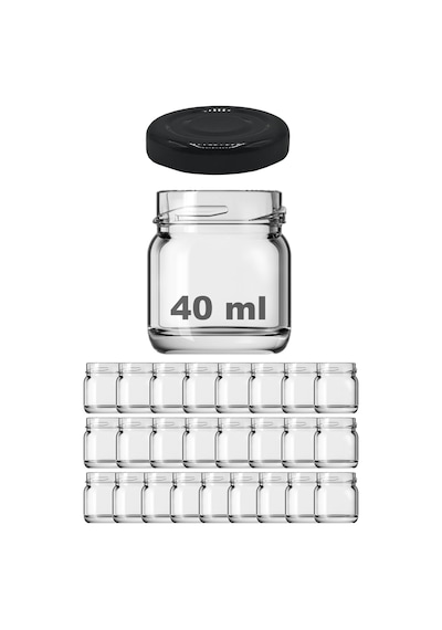 Afracam 40 Ml Metal Kapaklı Şeffaf Cam Kavanoz 25 Adet Siyah