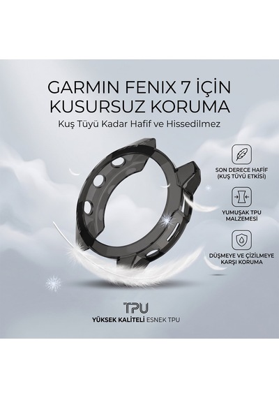Caseonn Garmin Fenix 7 Solar Kılıf Darbeye Dayanıklı Kasa Koruyucu Esnek Silikon Füme