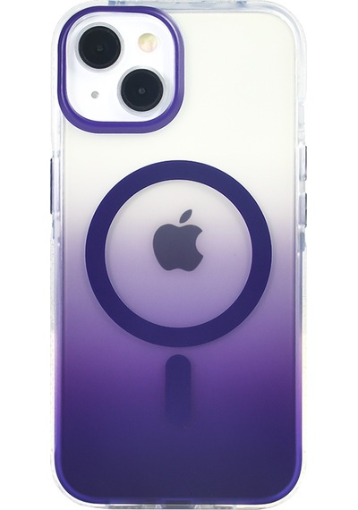 Apple Uyumlu iPhone 13 Kılıf Kablosuz Şarj Özellikli Şeffaf Transparan Renk Geçişli Toros Kapak Mor