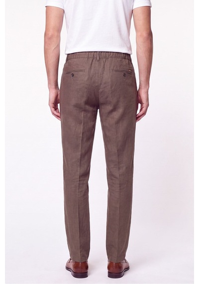 Comfort Fit Beli Lastikli %100 Keten Vizon Pantolon P 1215