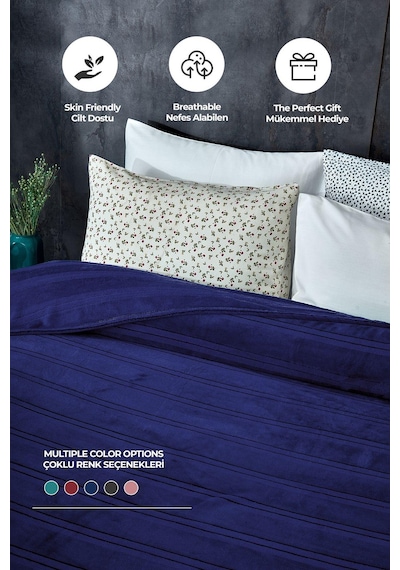 Evlen Home Mayer Supersoft Yumuşak Çift Kişilik Battaniye 180x230 Cm Lacivert Pudra