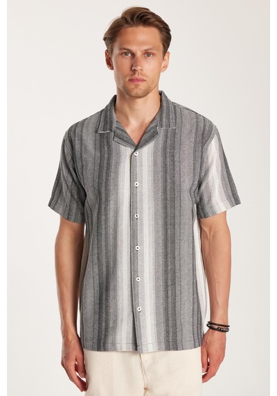 Tudors Relax Fit Oversize Dökümlü Rahat Kalıp Çizgili Keten Efekt Erkek Gömlek-33309 Çok Renkli
