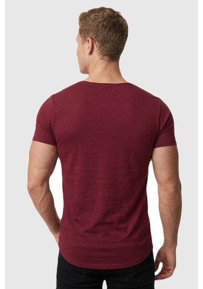Deepsea Erkek Bordo Geniş Yaka Likralı Tişört Oval Yaka Slim Fit Eteği Oval Açık Yaka T-shirt 1801199 Bordo