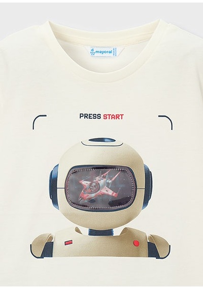 Mayoral Erkek Çocuk Robot T-shirt Krem - 03065