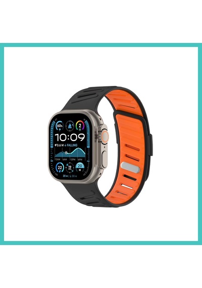 Ny Joy Watch Ultra 49mm Twin Silikon Kordon - Siyah-turuncu Nyjoybz
