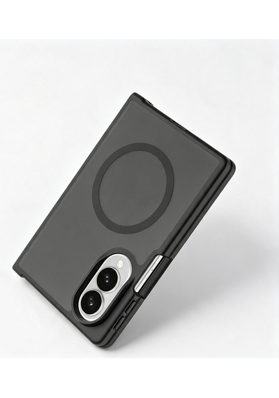 Samsung Galaxy Uyumlu  Z Fold 8 Kılıf Magsafe Şarj Özellikli Kamera Korumalı Arkası Buzlu Şeffaf Lunex Kapak Siyah