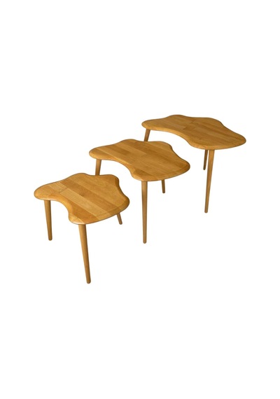 Ant Home Liza Model İskandinav Masif Kayın 3 Lü Zigon Sehpa Doğal Kayın Panel Vernikli Modern Tasarım Naturel