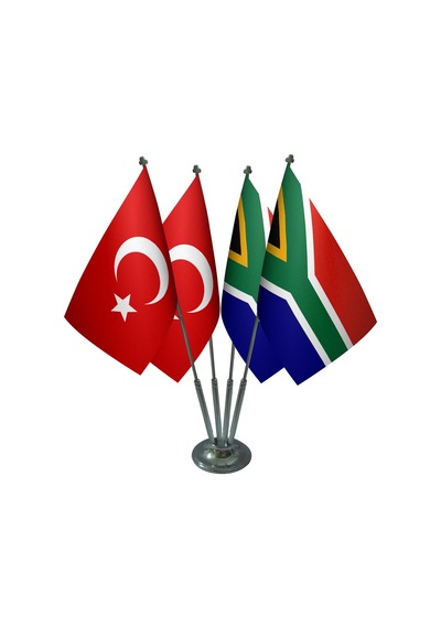 Masa Üstü Güney Afrika Bayrağı Türk Bayrağı Dörtlü Krom Direk Mas
