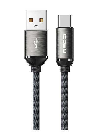 Recci Rs35c Usb-a To Type-c Örgü Tasarımlı Hızlı Şarj Özellikli Data Ve Şarj Kablosu 1m Gri