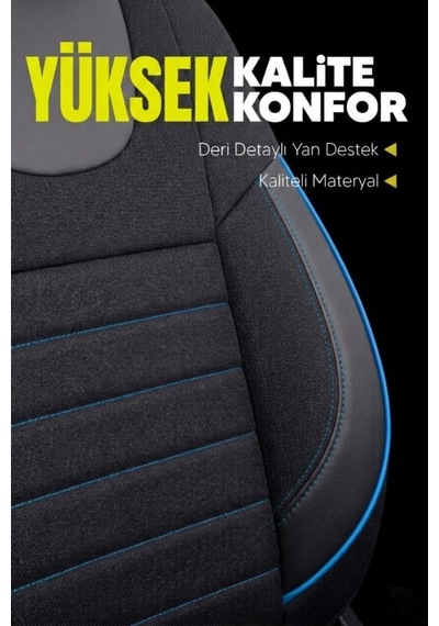 Nemrut Serisi Lakost Kumaş Universal Oto Koltuk Kılıfı Tam Set Siyah-Mavi