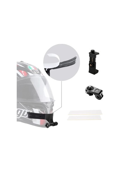 Motosiklet Kask Çene Yapıştırıcılı Telefon Ve Aksiyon Kamera Tutucu Full Aparat Siyah