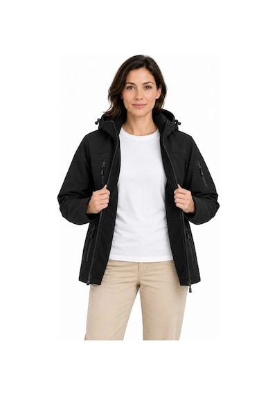 Butik İstanbul Su Geçirmez Softshell İçi Polar Astarlı Çıkarılabilir Kapüşonlu 4 Cepli Mont Ceket - Siyah
