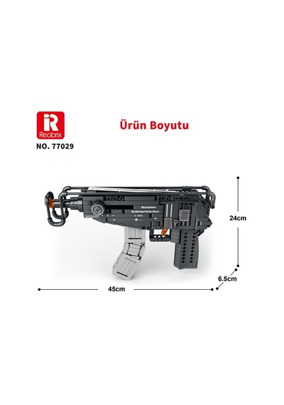 Reobrix 77029 Hafif Makineli Tüfek Yaratıcı Yapı Blok Seti Building Blocks Scorpion Submachine Gun - 566 Parça
